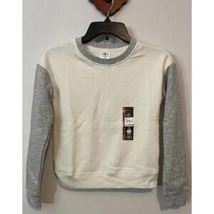 Athletic Works Boys 7-8 White & Gray Fleece Crewneck Pullover Sweater NWT! A6609
